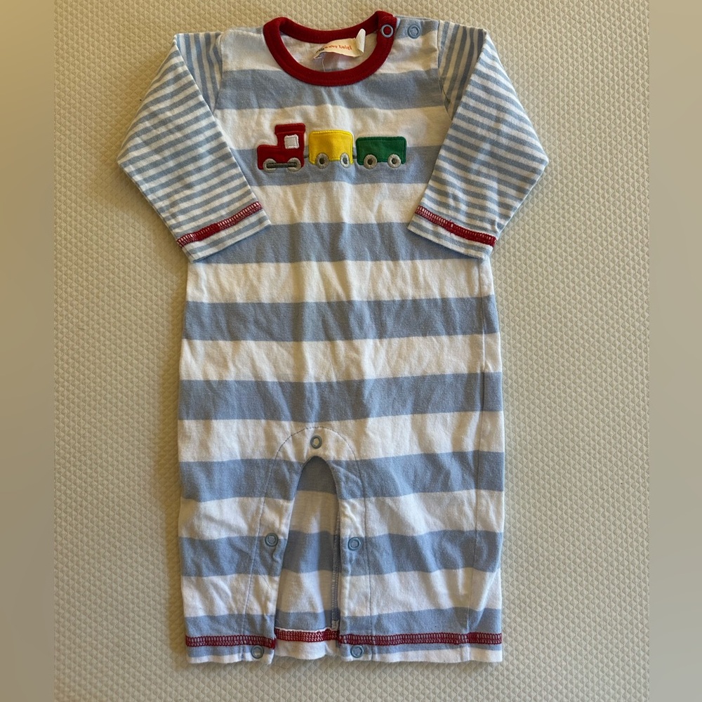 Luigi Kids Striped Baby Romper with Train